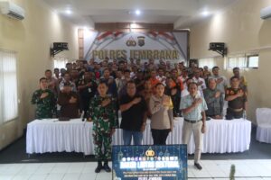 Rapat Koordinasi (Rakor) Lintas Sektoral dalam Rangka Hari Suci Nyepi Tahun Saka 1948 dan Hari Raya Idul Fitri 1447 Hijriah yang digelar di Aula Polres Jembrana, Sabtu (7/3).